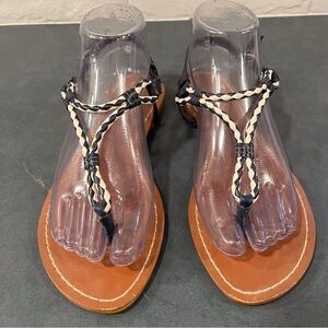 Lauren Ralph Lauren sz 7.5 black & white braided leather thong sandals